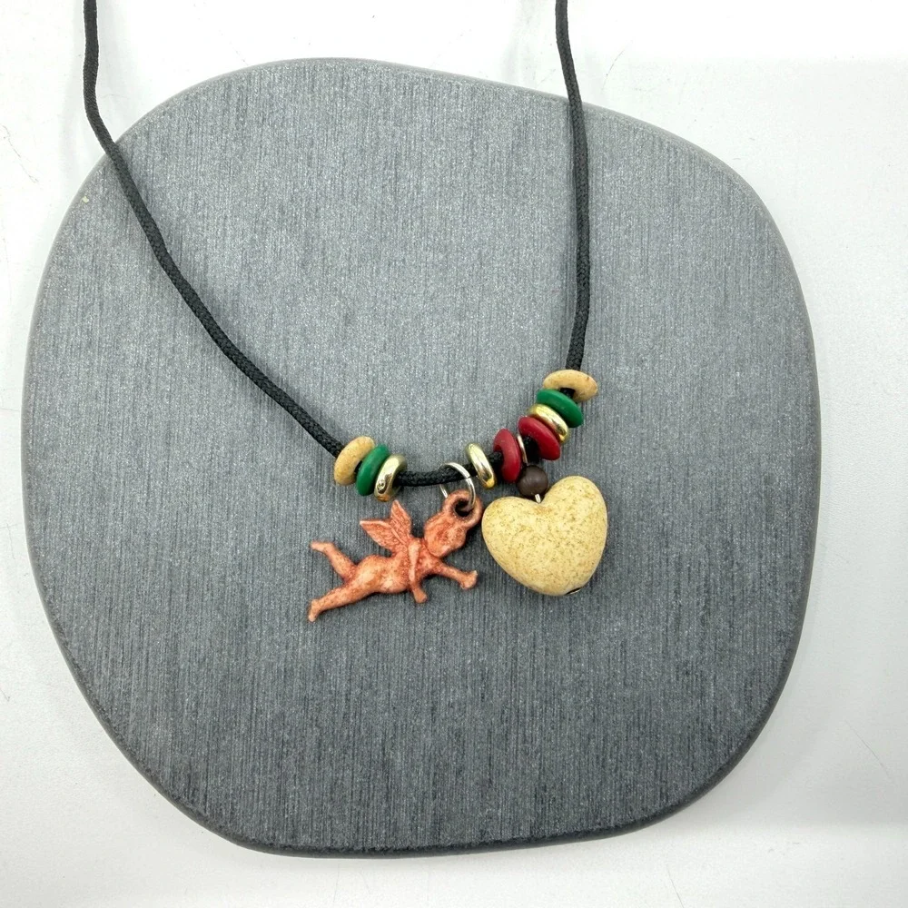 Y2K Romantic Cupid Heart Necklace Bohemian Cord Statement Jewelry Gift Unique